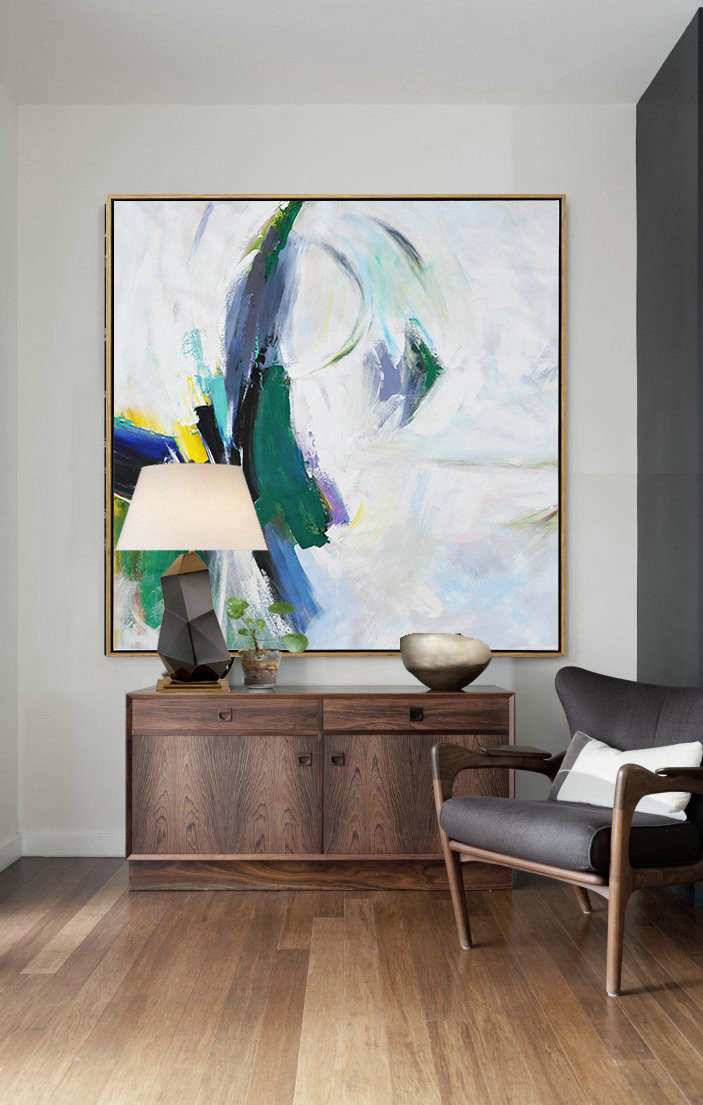 Extra Large Acrylic Painting On Canvas,Palette Knife Contemporary Art Canvas Painting,Canvas Artwork For Living Room,White,Dark Green,Purple,Grey.etc